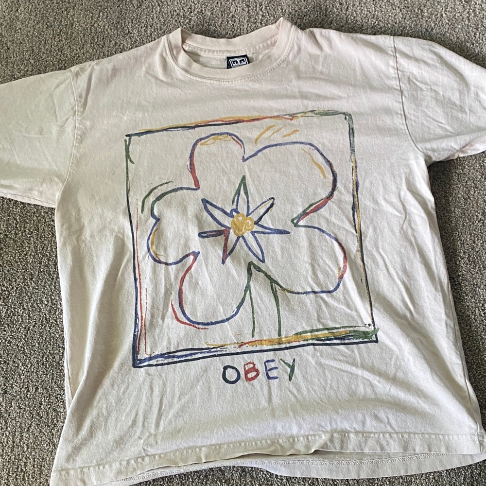 Obey Kids' White Graphic Tee with Colorful Flower